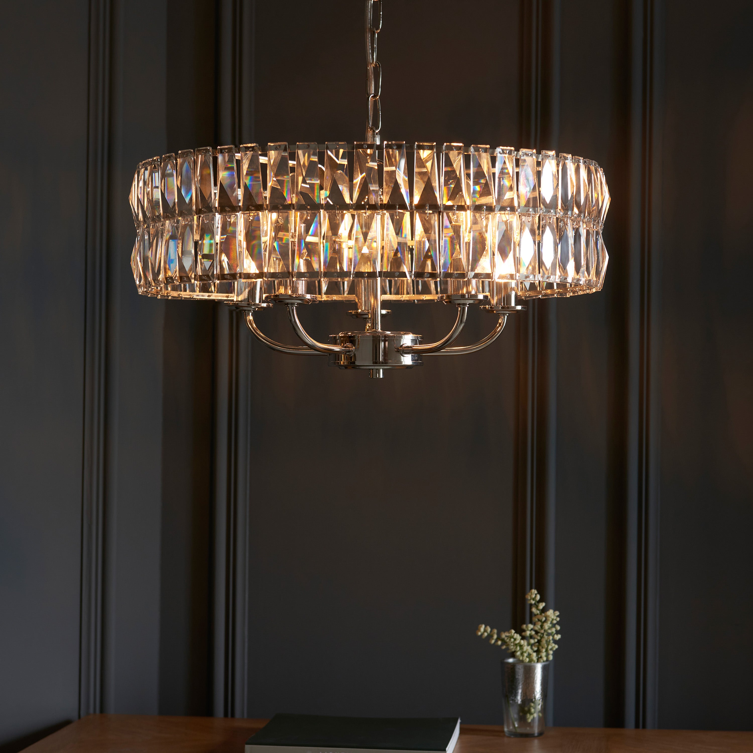 Albion Bright Nickel & Crystal Glass Pendant Light | Large